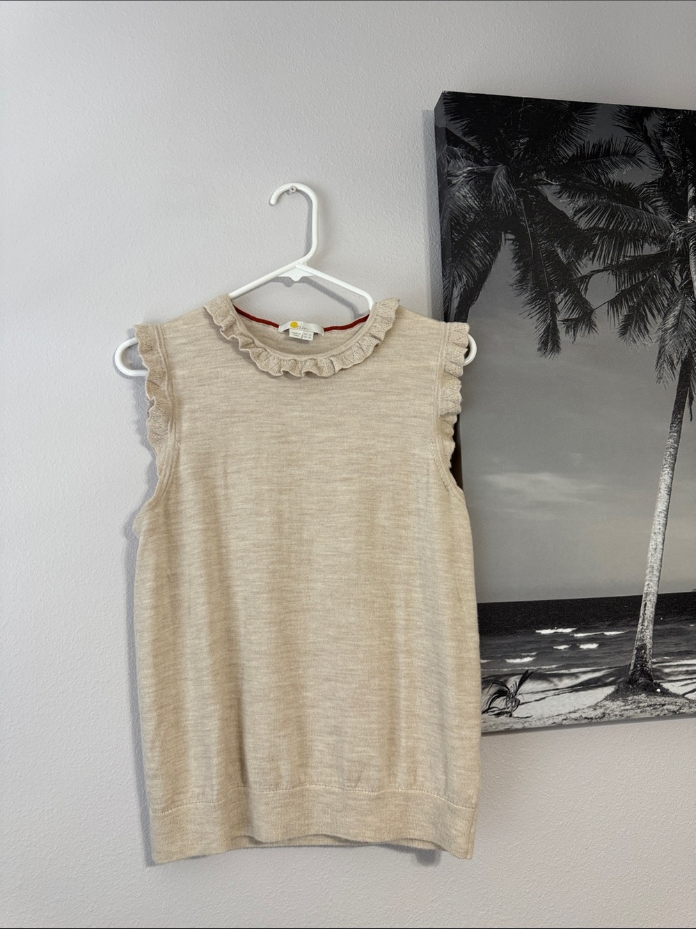 Boden Sleeveless Ruffle Neck Tank Top in Cream